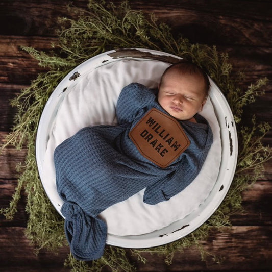 Custom Branded Newborn Knotted Gown Set - Denim Pine