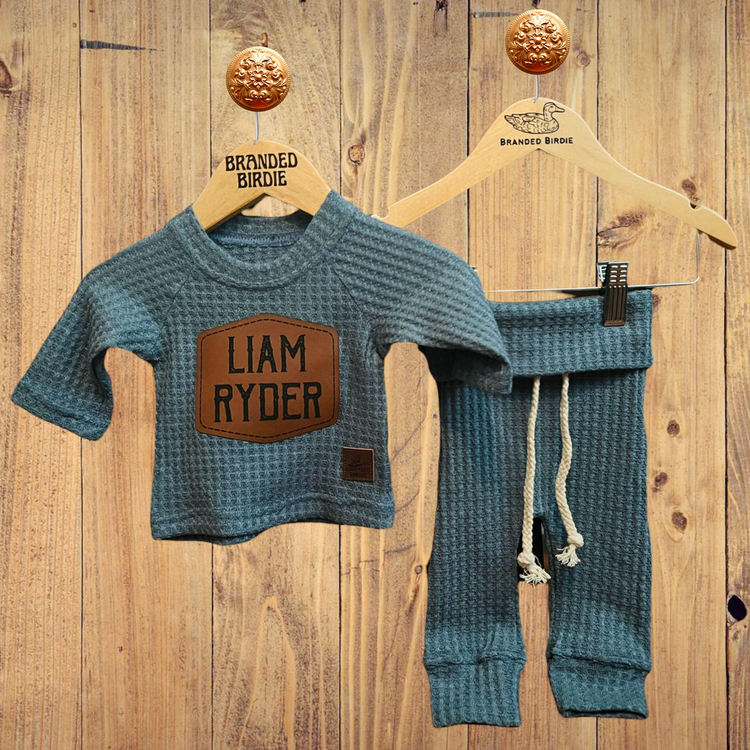 Custom Branded Newborn Shirt and Pant Set - Denim Pine - Branded Birdie