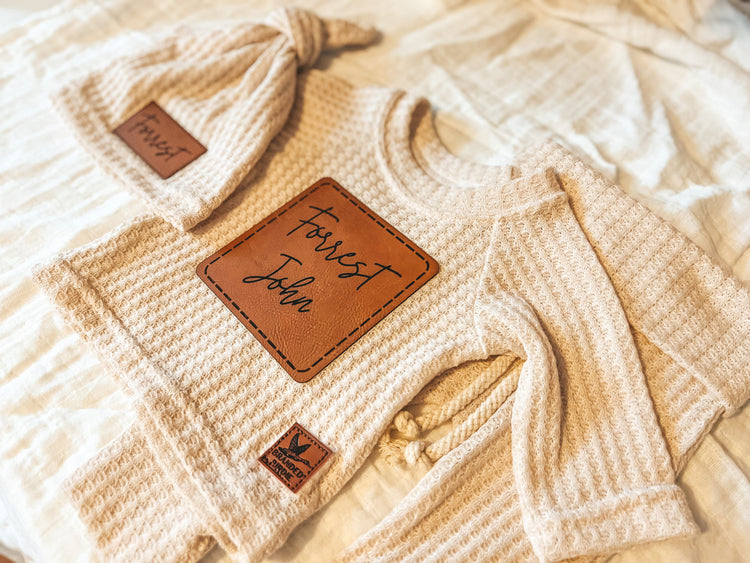 Custom Branded Newborn Shirt and Pant Set - Oatmeal Cream