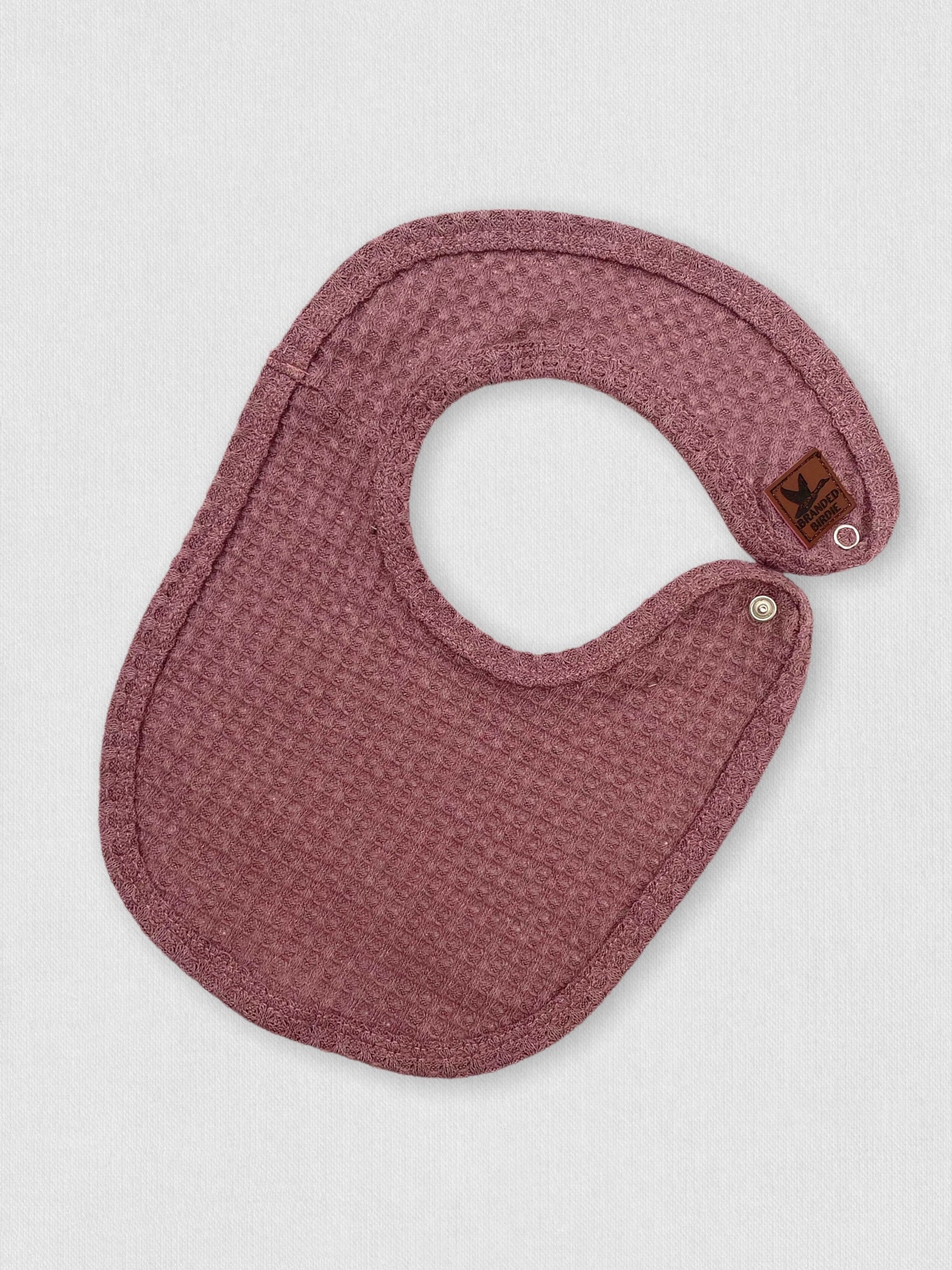 Waffle Knit Baby Bib with Leather Patch - Rosewood Pink - Branded Birdie