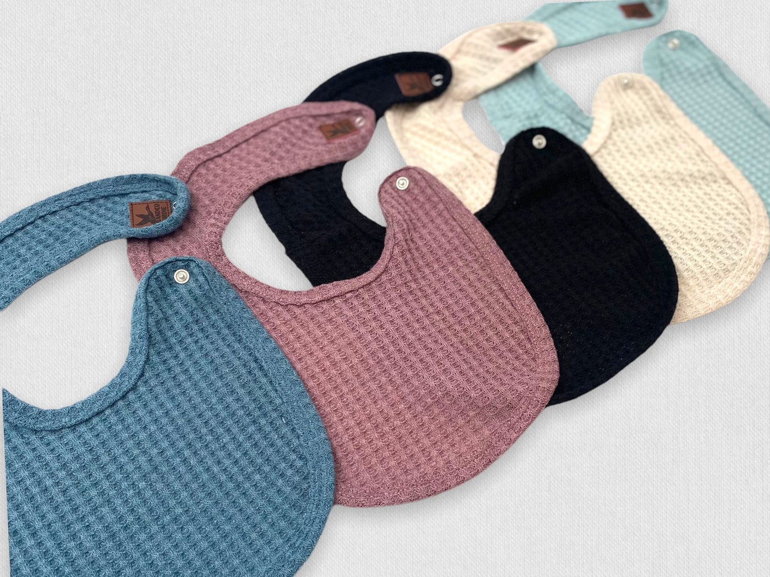 Waffle Knit Baby Bib with Leather Patch - Rosewood Pink - Branded Birdie