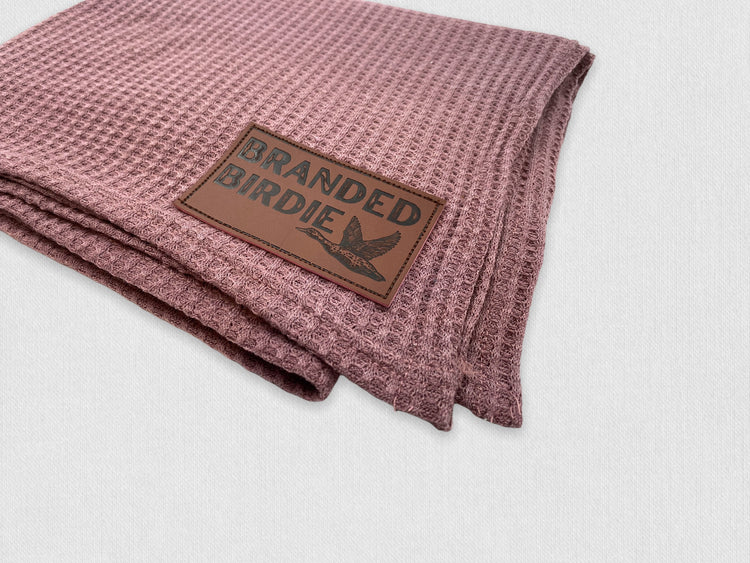 Waffle Knit Cotton Baby Swaddle Blanket with Leather Patch - Rosewood Pink - Branded Birdie