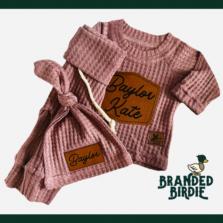 Custom Branded Newborn Shirt and Pant Set - Rosewood Pink