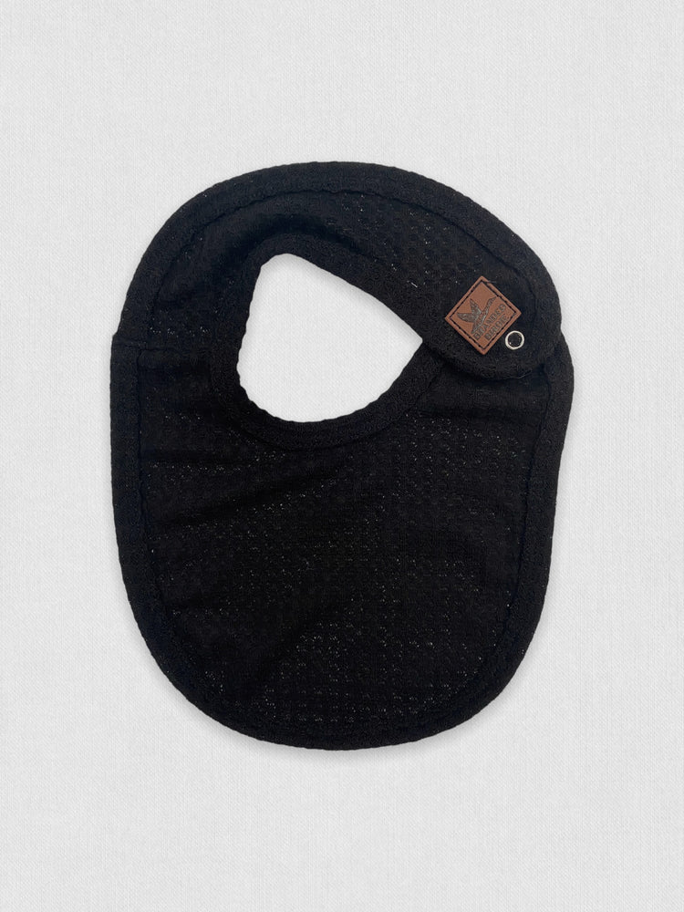 Waffle Knit Baby Bib with Leather Patch - Black - Branded Birdie