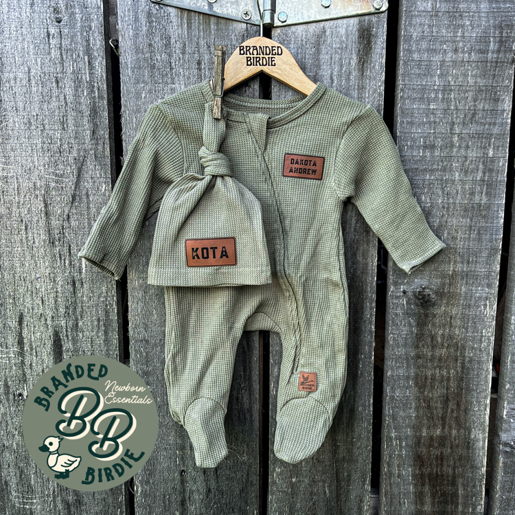 Custom Branded - Zippered Footie Sleeper Set - Olive Green