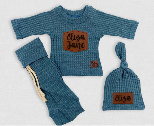 Custom Branded Newborn Shirt and Pant Set - Denim Pine - Branded Birdie