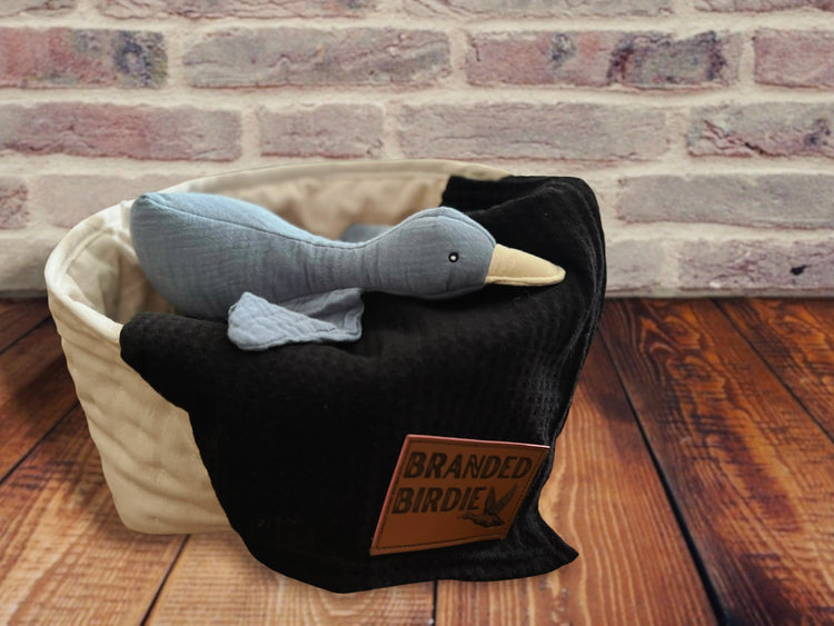 Waffle Knit Cotton Baby Swaddle Blanket with Leather Patch - Black