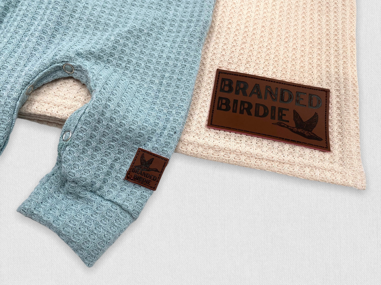 Waffle Knit Cotton Baby Swaddle Blanket with Leather Patch - Oatmeal Cream - Branded Birdie