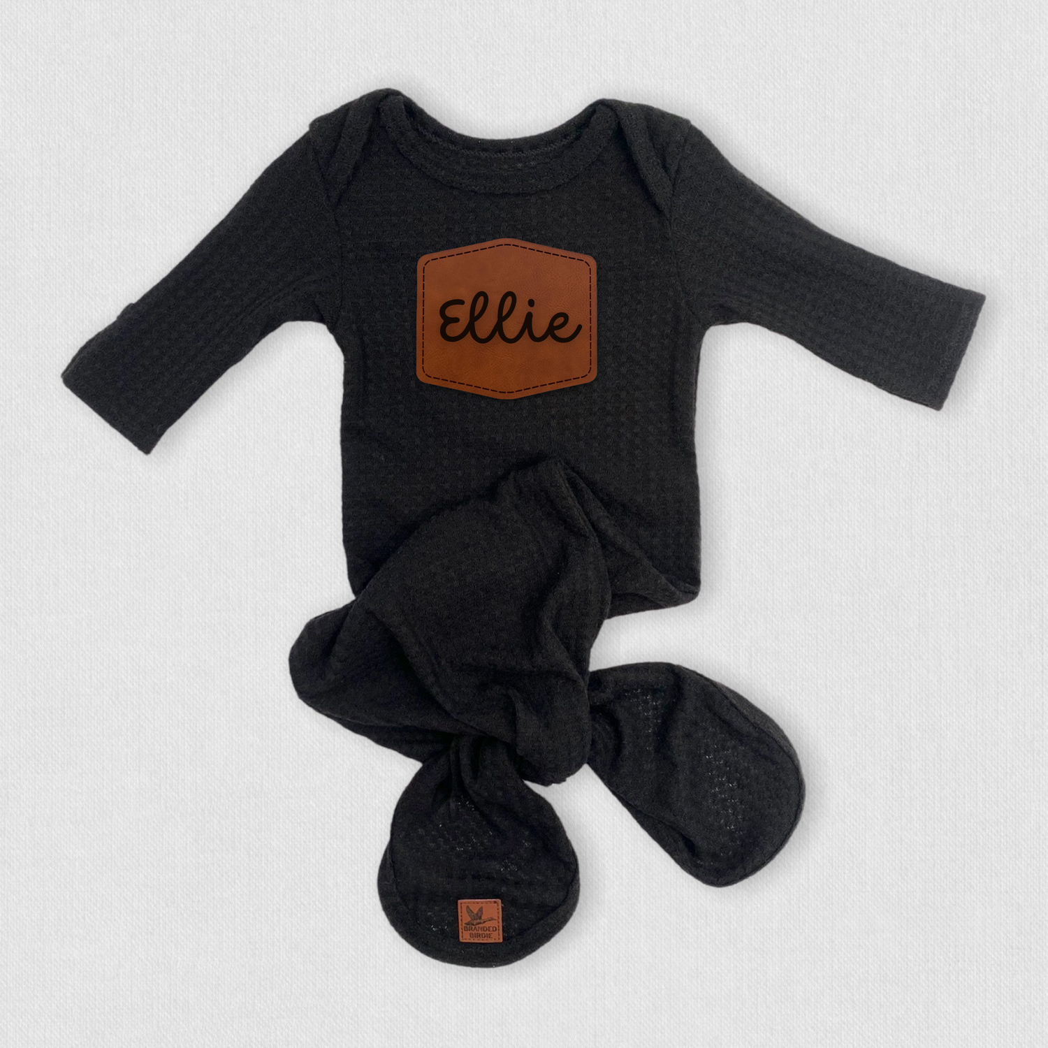 Custom Branded Newborn Knotted Gown Set - Black - Branded Birdie