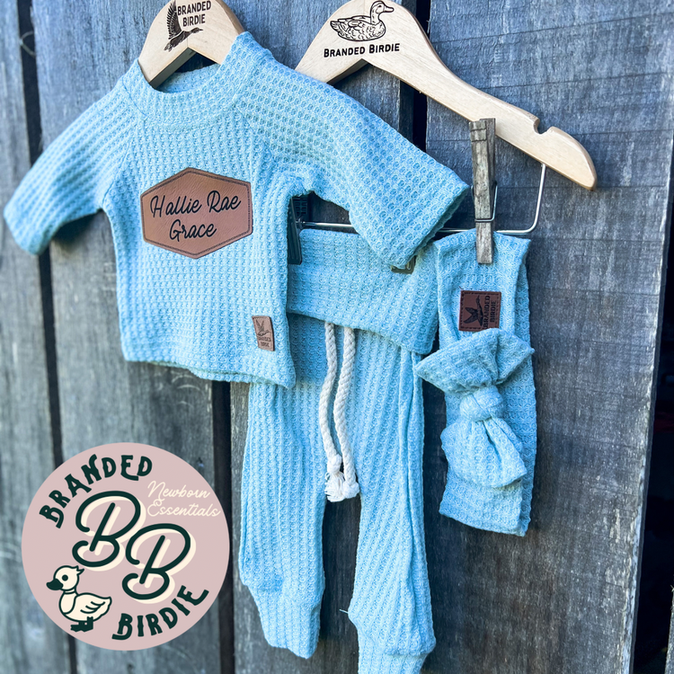 Custom Branded Newborn Shirt and Pant Set - Powder Blue