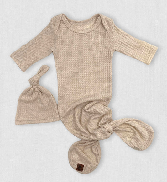 Basically Branded Newborn Knotted Gown Set - Oatmeal Cream - Branded Birdie