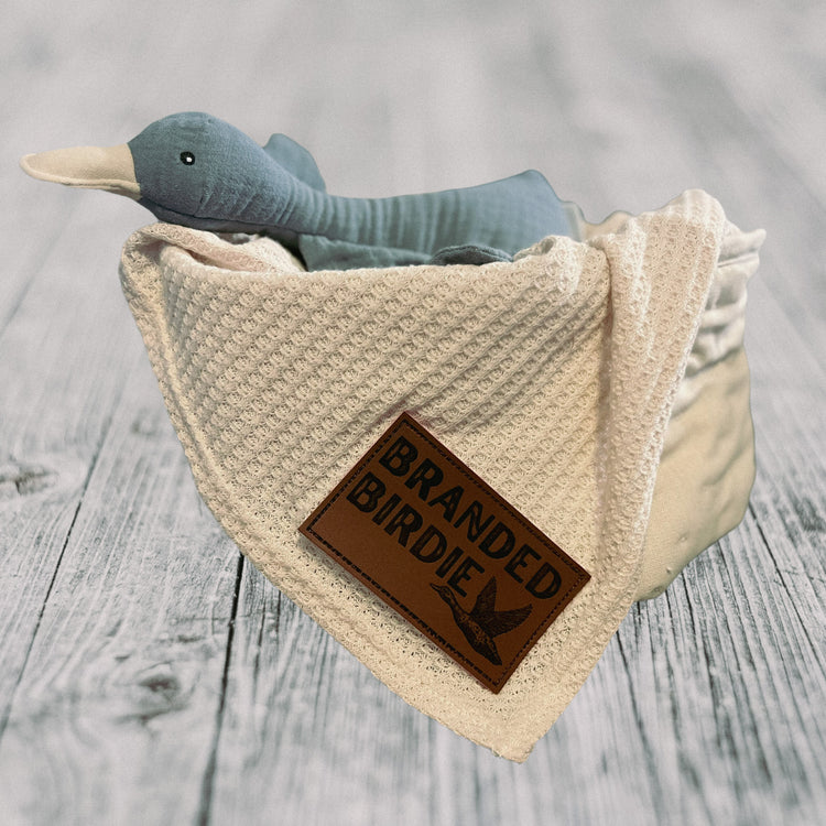 Waffle Knit Cotton Baby Swaddle Blanket with Leather Patch - Oatmeal Cream