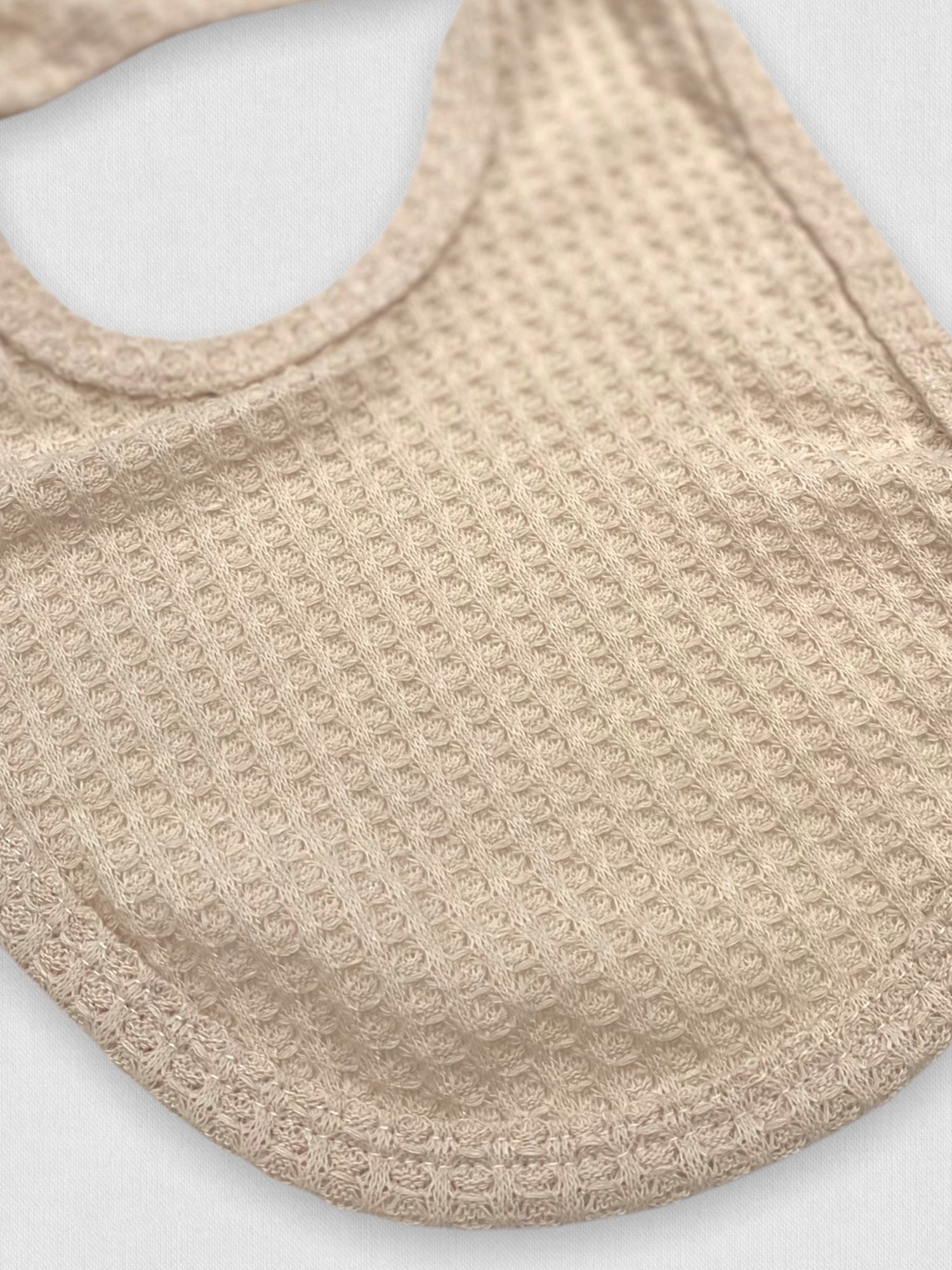 Waffle Knit Baby Bib with Leather Patch - Oatmeal Cream - Branded Birdie