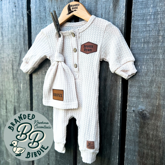 Custom Branded Newborn Sleeper Set  - Oatmeal Cream