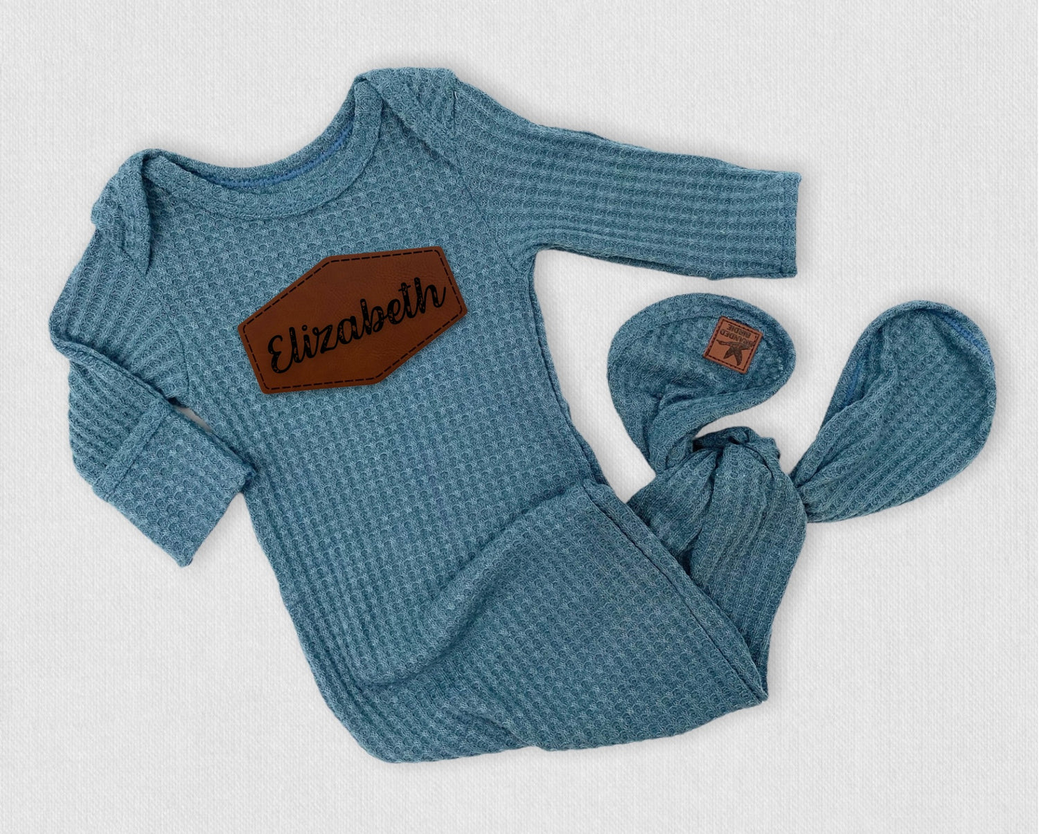 Custom Branded Newborn Knotted Gown Set - Denim Pine - Branded Birdie