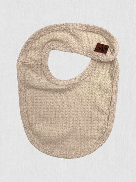 Waffle Knit Baby Bib with Leather Patch - Oatmeal Cream - Branded Birdie