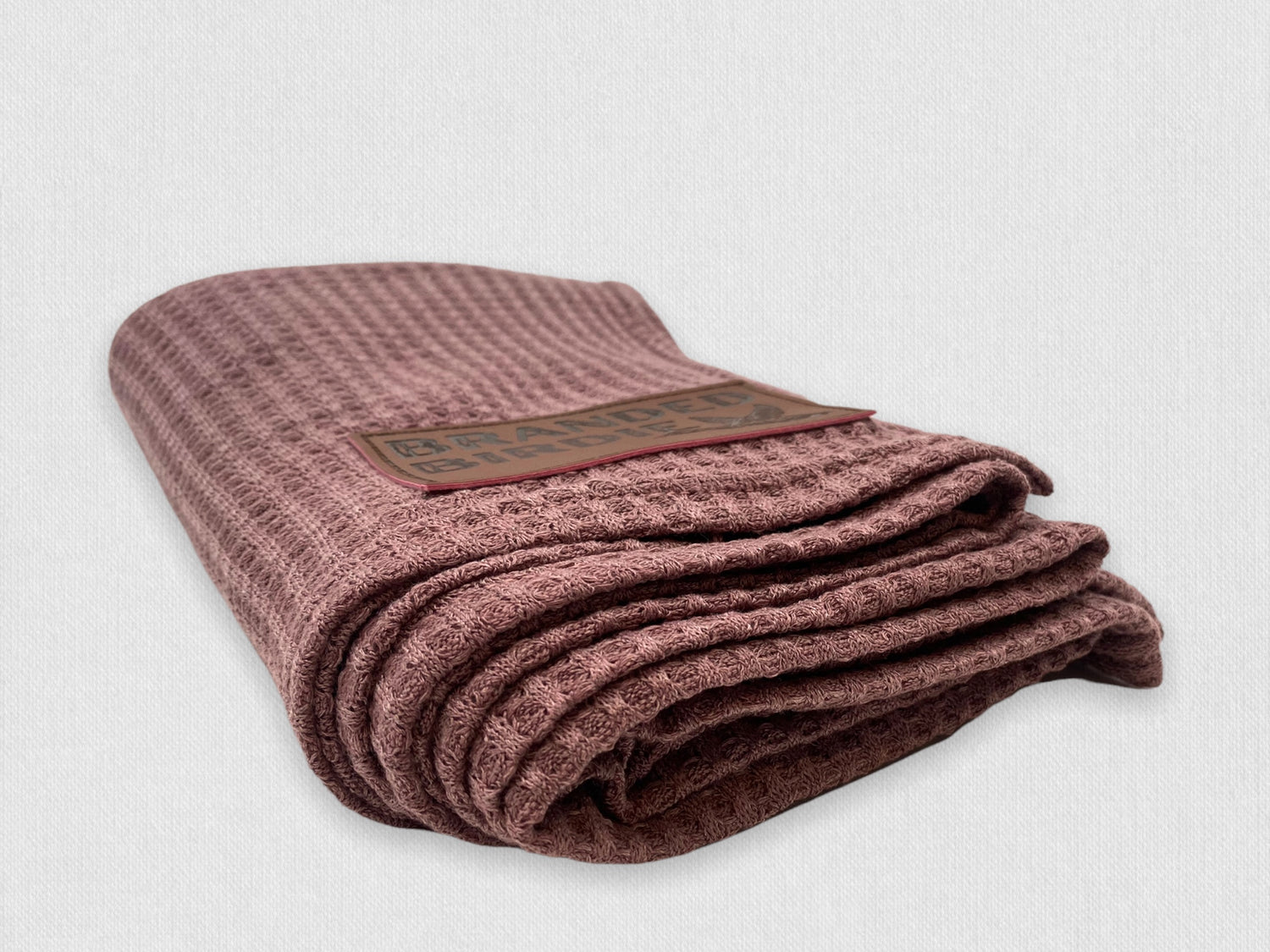 Waffle Knit Cotton Baby Swaddle Blanket with Leather Patch - Rosewood Pink - Branded Birdie