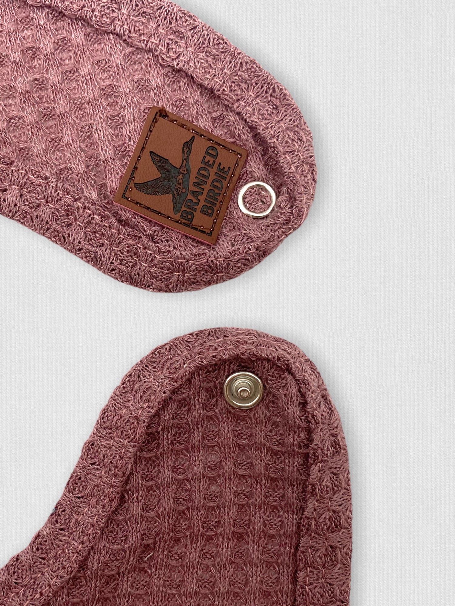 Waffle Knit Baby Bib with Leather Patch - Rosewood Pink - Branded Birdie