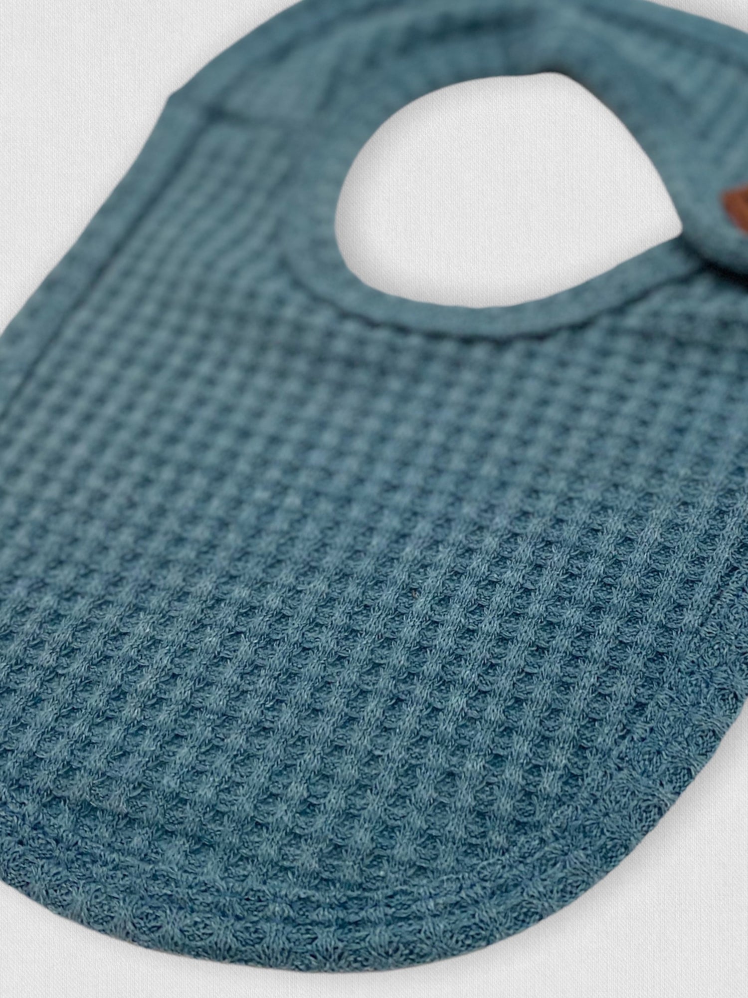 Waffle Knit Baby Bib with Leather Patch - Denim Pine - Branded Birdie