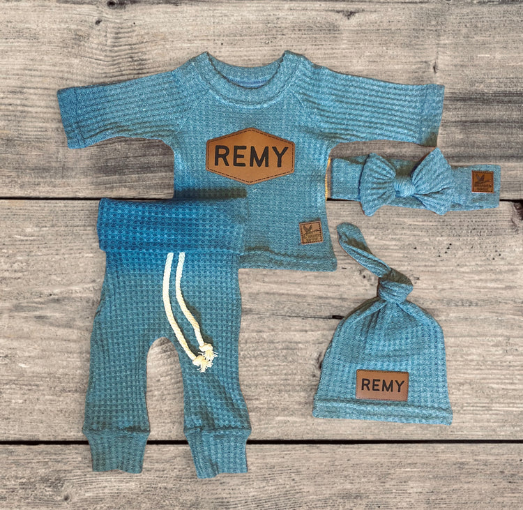 Custom Branded Newborn Shirt and Pant Set - Denim Pine - Branded Birdie