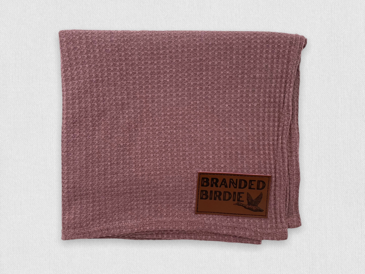 Waffle Knit Cotton Baby Swaddle Blanket with Leather Patch - Rosewood Pink - Branded Birdie