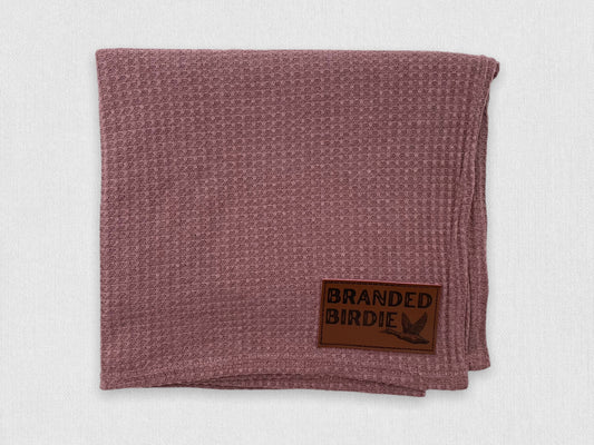 Waffle Knit Cotton Baby Swaddle Blanket with Leather Patch - Rosewood Pink - Branded Birdie