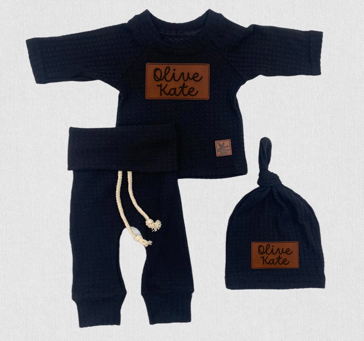 Custom Branded Newborn Shirt and Pant Set - Black - Branded Birdie