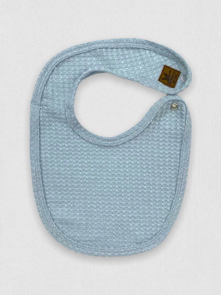 Waffle Knit Baby Bib with Leather Patch - Powder Blue - Branded Birdie