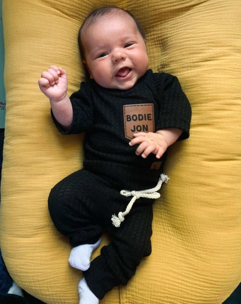 Custom Branded Newborn Shirt and Pant Set - Black - Branded Birdie